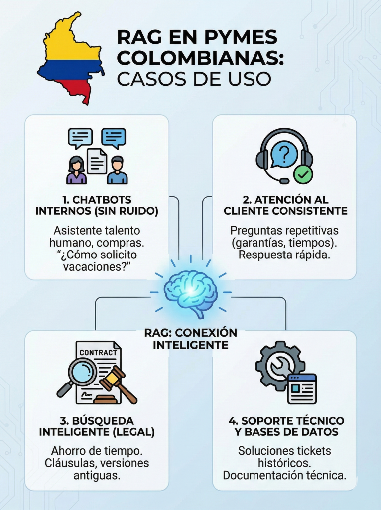 RAG EN COLOMBIA, chatbots, atención al cliente, busqueda inteligente y soprote tecnico