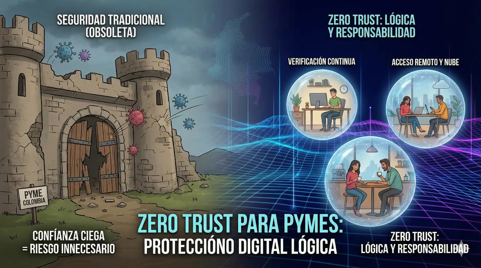 Antes una seguridad fragil y un despues con seguridad confiable y segura con Zero Trust